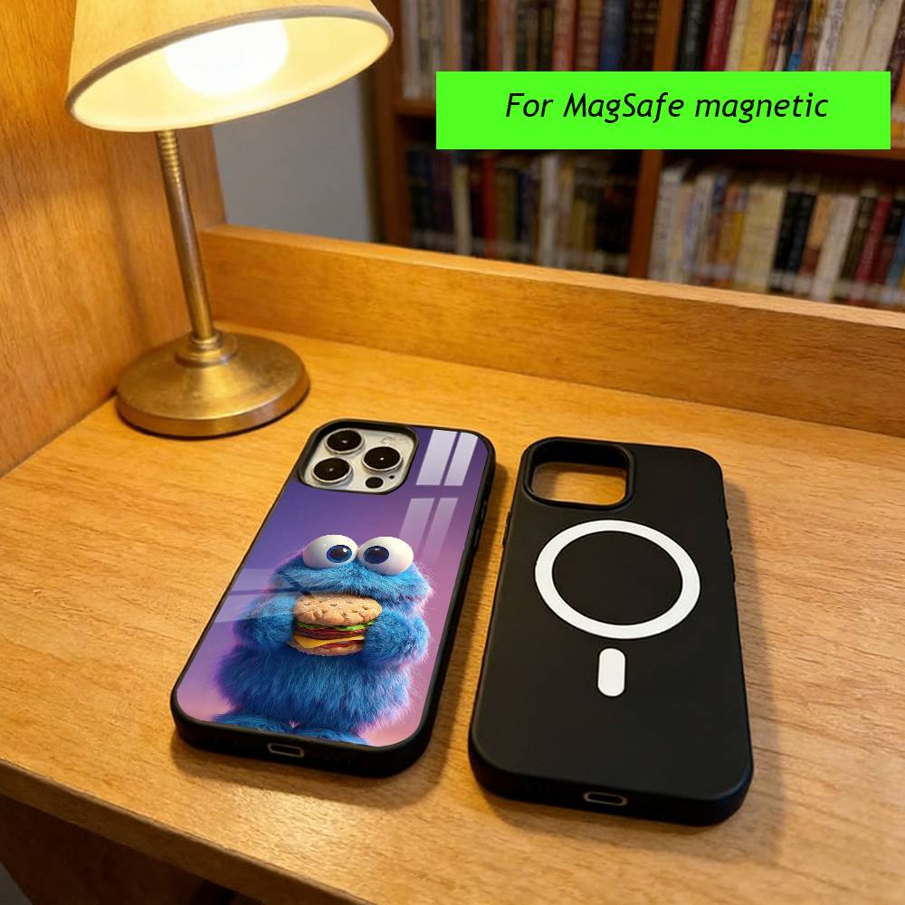 Cute Cartoon C-Cookie Monster Phone Case For iPhone17,16,15,14,13,12,11 Plus,Pro Magnetic For Magsafe Wireless Charging