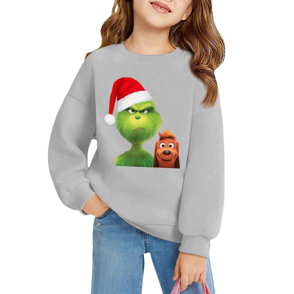 Рождественские пуловеры с круглым вырезом для девочек, детские топы с принтом