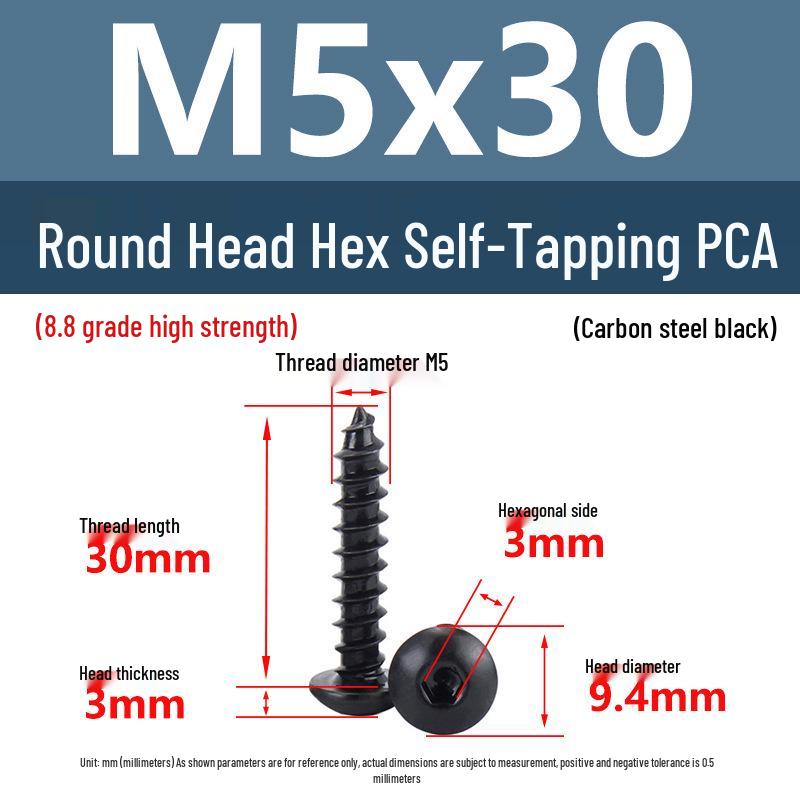 Yigu Высокопрочные черные саморезы с шестигранным углублением, класс прочности 8.8, M2-M6, круглая/плоская головка