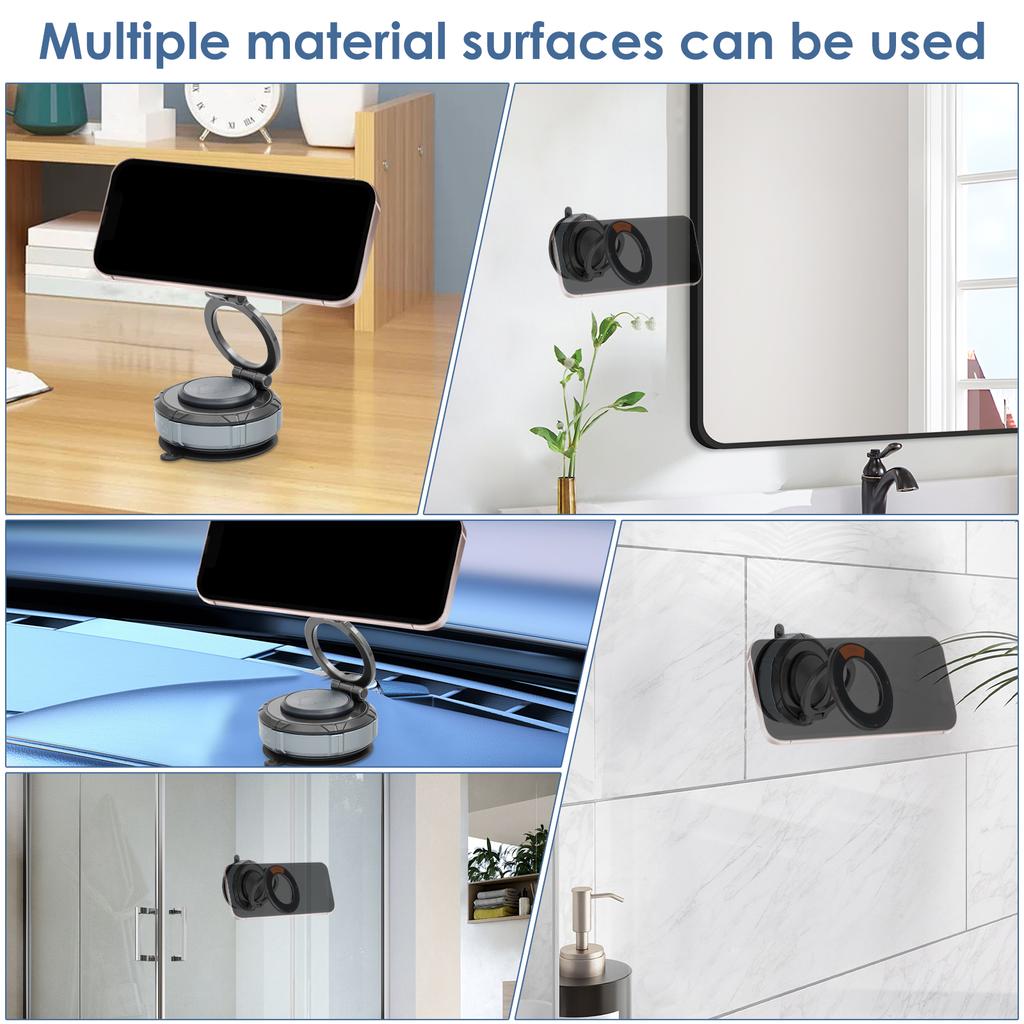 Магнитный держатель для телефона на присоске, многофункциональный складной держатель для хранения с металлической стойкой 360°, автомобильный держатель для смартфона