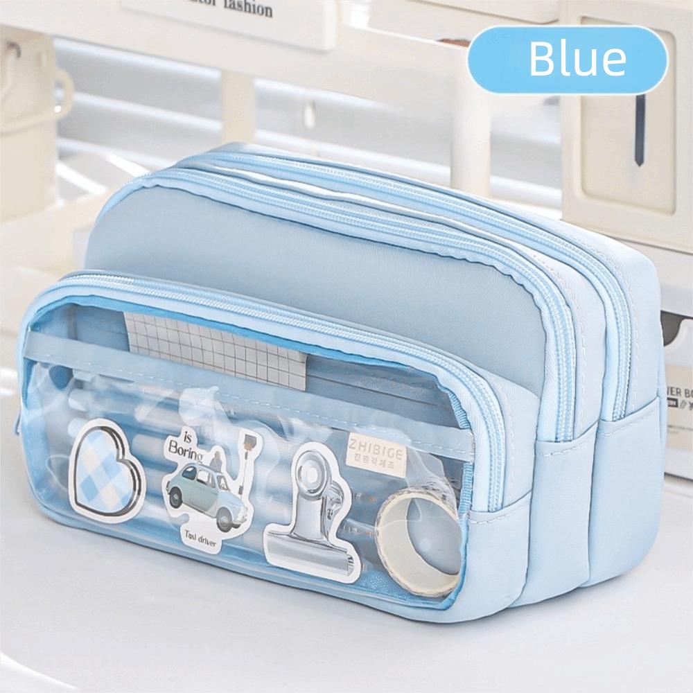 Цветной пенал с прозрачным карманом, многослойный пенал, новый пенал, для девочки