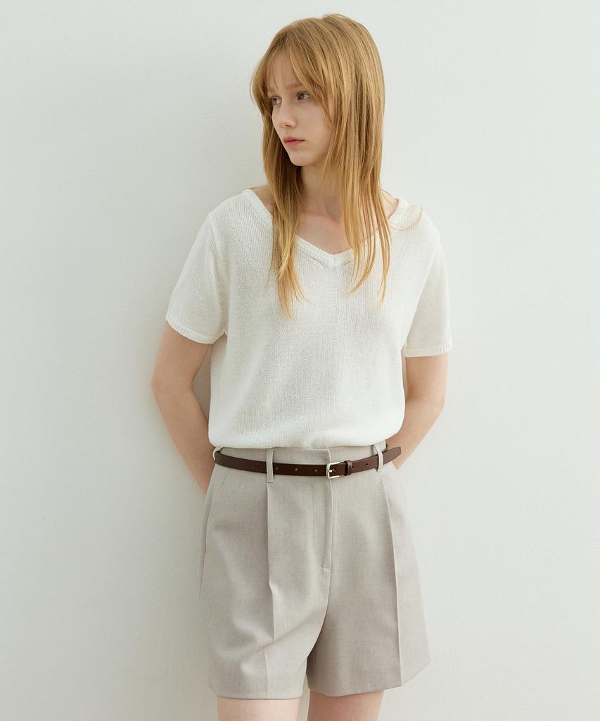 ARTID Paper V-Neck Short Sleeve Knit_White