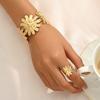 Модный металлический браслет-цветок, набор колец, универсальный дизайн подсолнуха, регулируемый браслет для женщин