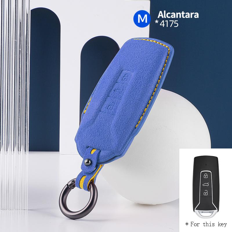 Styling Mouldings High-quality Car key protection shell suede for For VW Volkswagen Touareg 3 Button 2018 - 2021 auto key case c