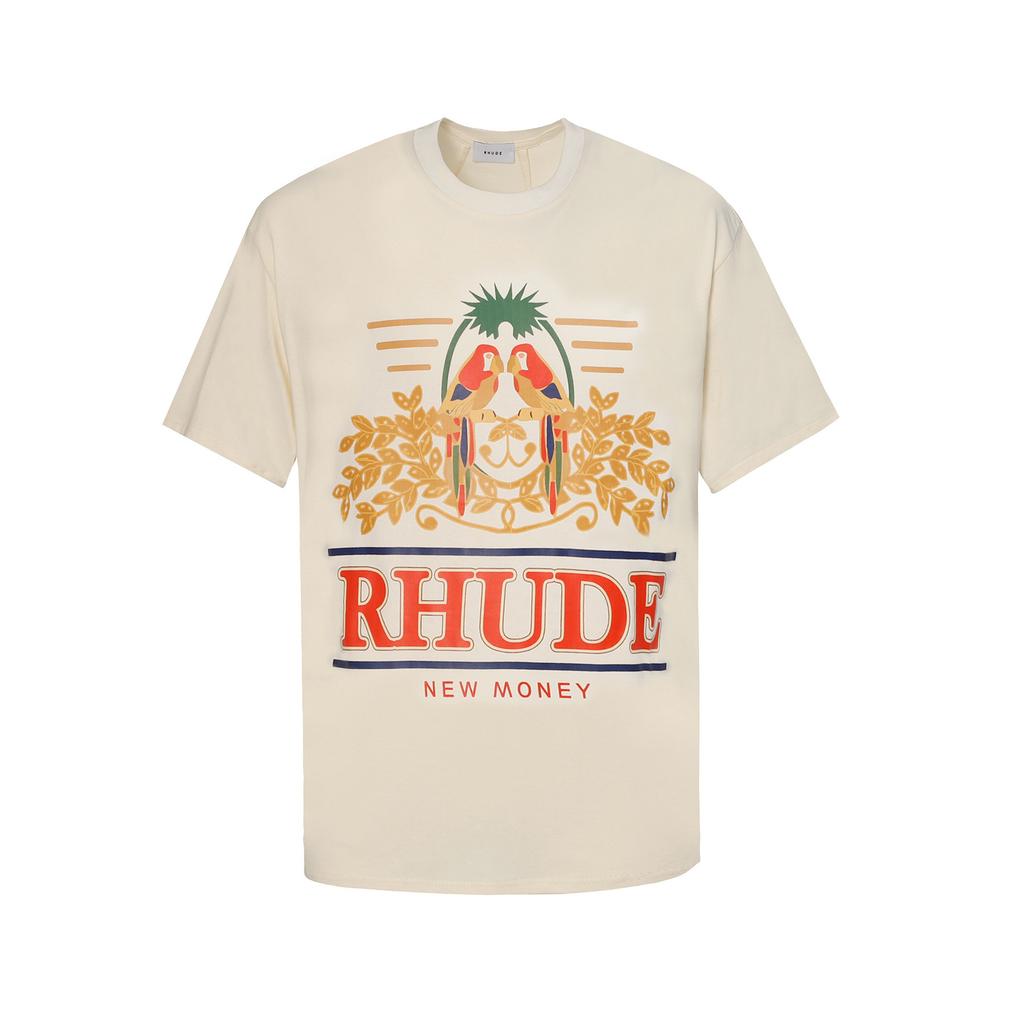 23SS трансграничный европейский и американский модный бренд RHUDE попугай колос буквенная печать футболка с коротким рукавом мужская и женская high street