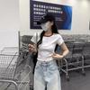 Футболка контрастного цвета с короткими рукавами для женщин на лето, новая облегающая универсальная однотонная футболка с короткими плечами для студентов, модный топ