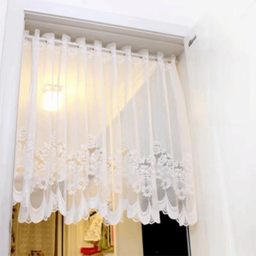 Lace Jacquard Flowers Sheer Triangle Curtain Embroidered Short Valance Curtains Home Decor