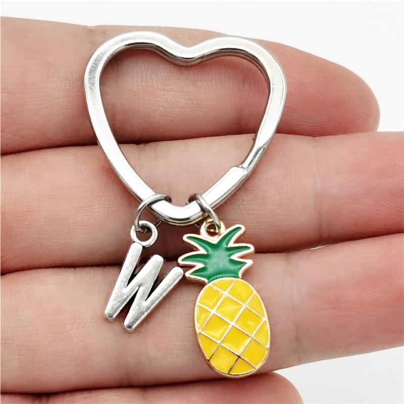 26 Letters Initial Pineapple Keychain Heart Keyring Pineapple Pendant Jewelry Fruit Charms Best Friends Keychain Gifts