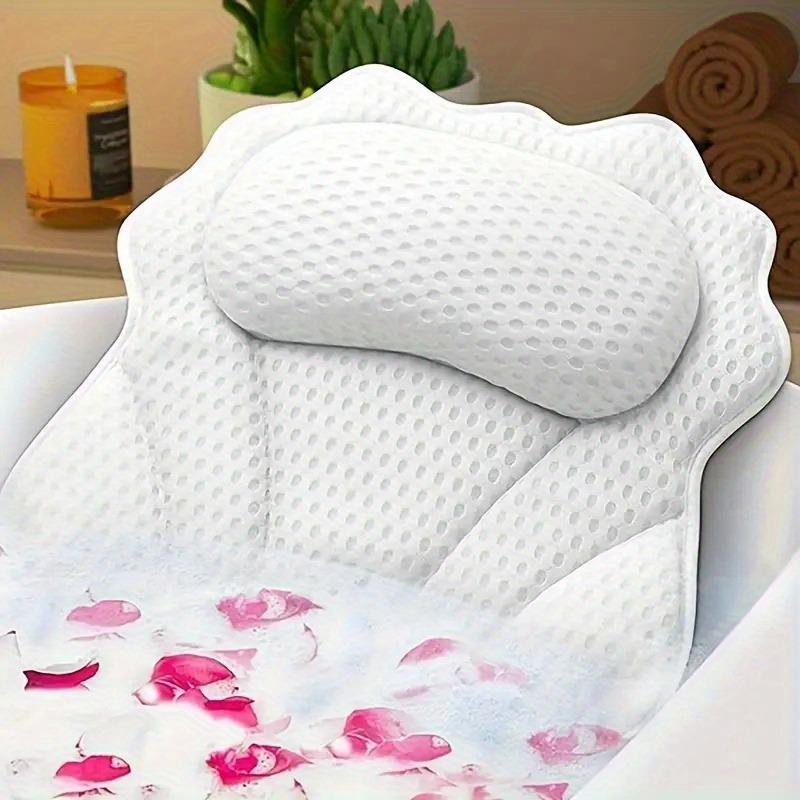 Bathtub Pillow with Suction Cups, Soft 4D Fabric, Machine Washable, Non-slip for Bath Use
