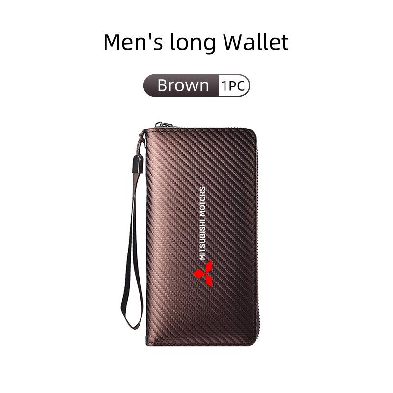 xkhr10 For Mitsubishi Men Business Long Wallet Carbon Fibre Coin Purse Key Holder Bank Card Bag Outlander Lancer Eclipse Mirage Xpander
