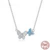 S925 Sterling Silver Blue Zircon Flying Butterfly Necklace Women Birthday Gift Korean Style Fashion Jewelry Gift