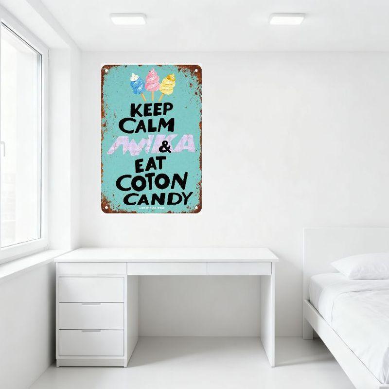 Винтажная металлическая табличка Keep Calm Eat Cotton Candy - Цветные конусы с сахарной ватой Ретро-плакетка для домашнего бара кафе мужской комнаты Декор