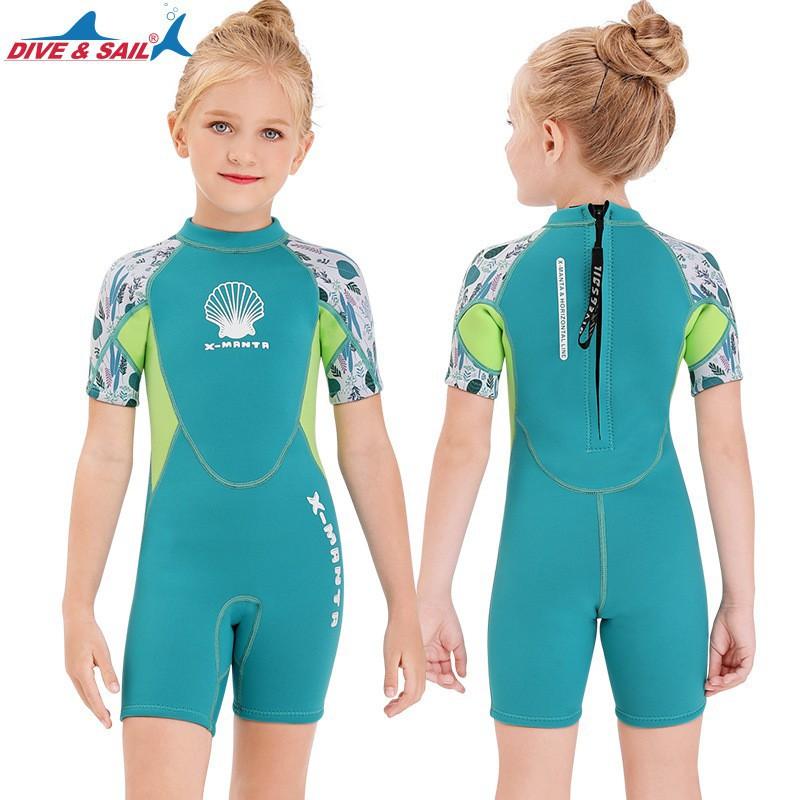 2.5mm Neoprene Kids Wetsuit Swimming Diving Snorkeling Surfing Jellyfish Protection Short Sleeve Girls Winter Use