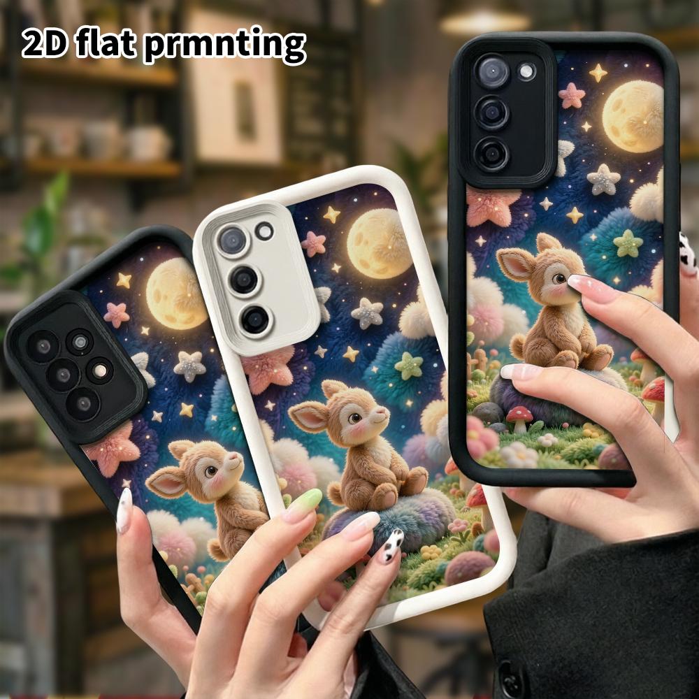 Phone Case: 2D flat design suitable for Samsung Galaxy A34 A35 M05 M06 S20 S22 S21 FE Plus 5G protective case, little deer under the moon, perfect hol