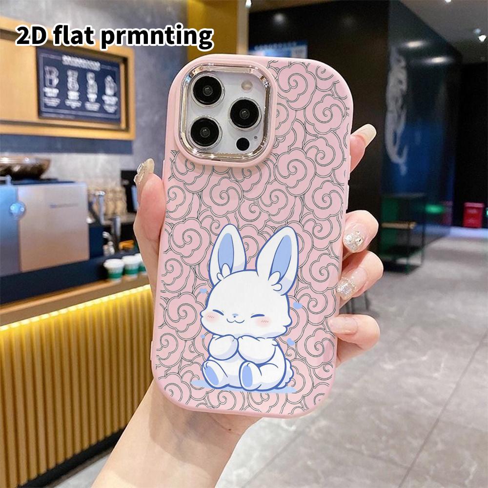 Phone case: 2D flat design suitable for iPhone 18 17 16 15 14 13 Pro protective case, couple style, light blue ears white rabbit, Christmas and Hallow