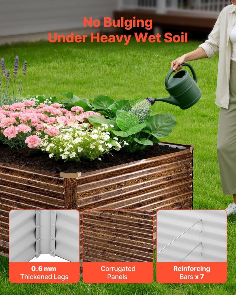 Galvanized Raised Garden Bed, 240 x 120 x 62 cm, Rectangular Metal Planter Box Outdoor, Bottomless Elevated Planting Box with Gloves, Alu-Zinc, for