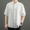 Мужская повседневная рубашка с воротником-стойкой, сплошной цвет, рукава 3/4, свободный кардиган, уличная одежда, мужские рубашки больших размеров, офисная пригородная одежда, летняя одежда