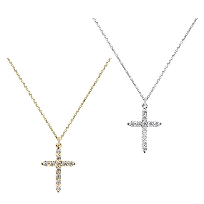 Elegant CZ Stone Paved Crosses Necklace Exquisite Crosses Pendant Necklace Jewelry with Shimmering Zircon Embellishment