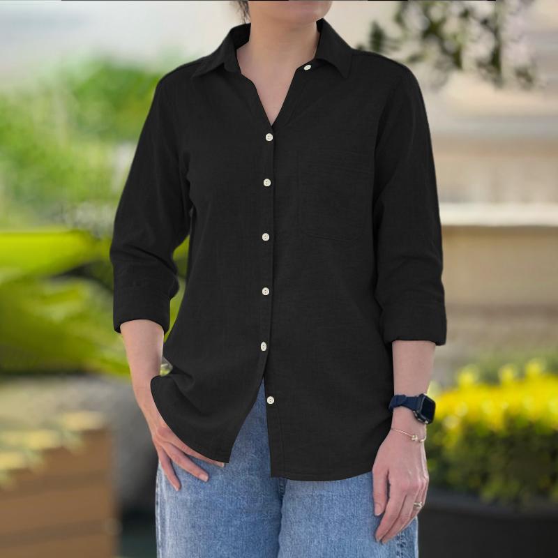 ZANZEA Женская повседневная однотонная блузка с отложным воротником и длинным рукавом