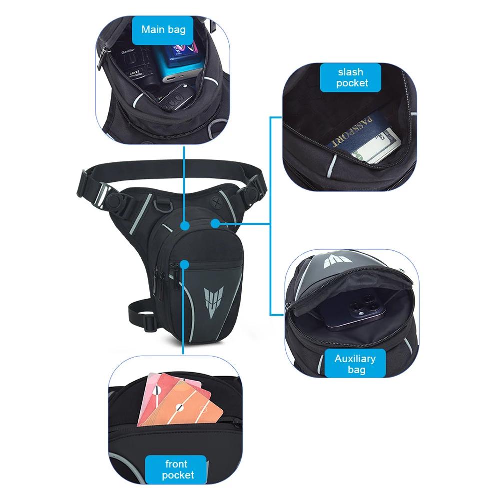 Multifunctional Ride Bags Motorcycle Multipocket Hip Waist Bag Reflective Stripe Rider Satchel Outdoor Sports Bum Drop Thigh Bag