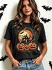 Women's Fashionable Casual Short-Sleeve Halloween T-Shirt with Spooky Skull Print and Round Neckline Perfect for Holiday Parties