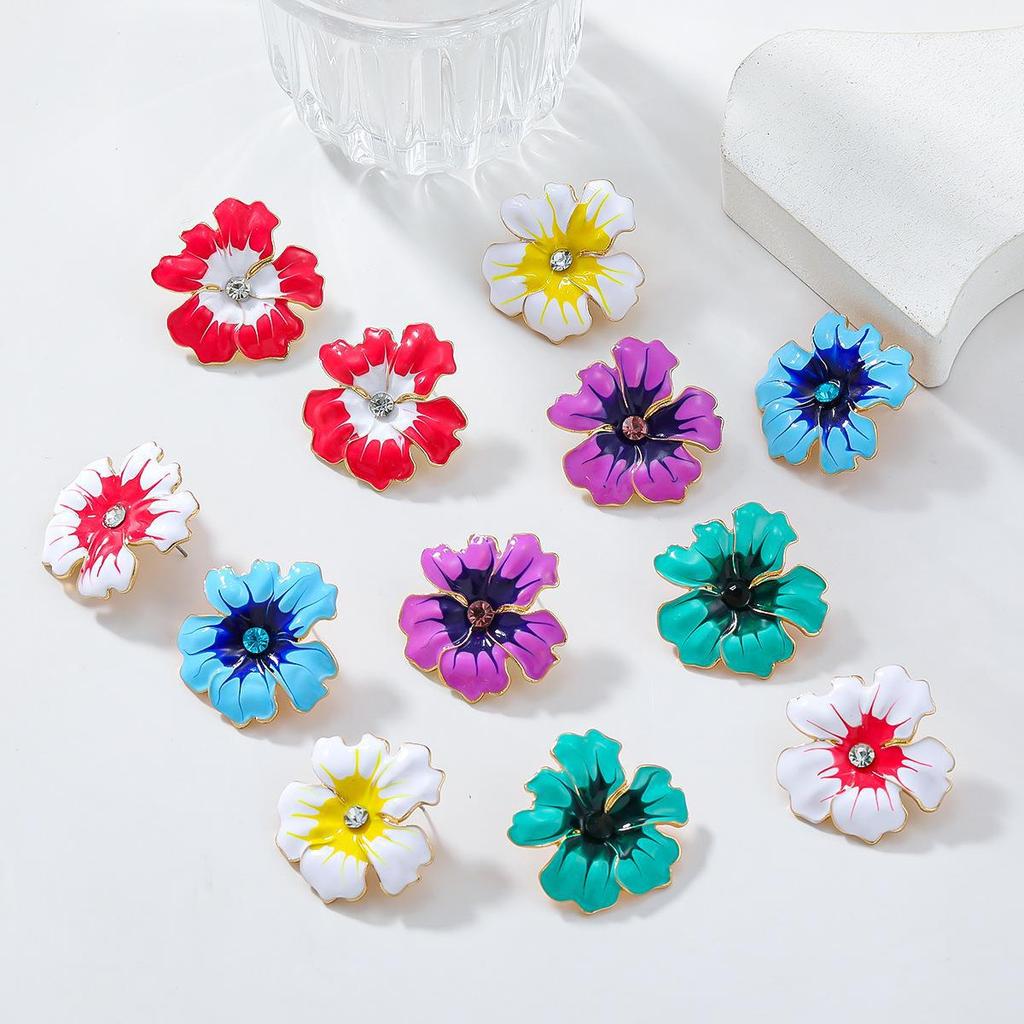 Exaggerated Multi-Color Handmade Flower Oil Drip Earrings for Women