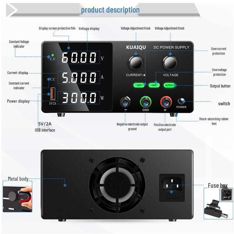 KUAIQU SPPS-G605 Adjustable DC Power Supply, 300W, 24V/48V/60A for Repairs.