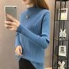 Весна-Осень, однотонные вязаные джемперы с половиной высоким воротом, женские корейские тонкие свитера с длинными рукавами большого размера
