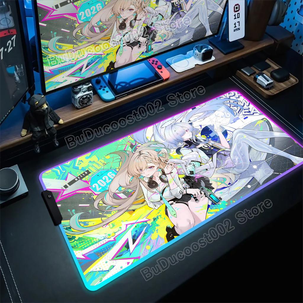 Pretty CHISA Aemeath Luno Cartethyia Wuthering Waves Game Mouse Pad RGB Non-Slip Rubber Mousepad Laptop PC Large Anime Desk Mat