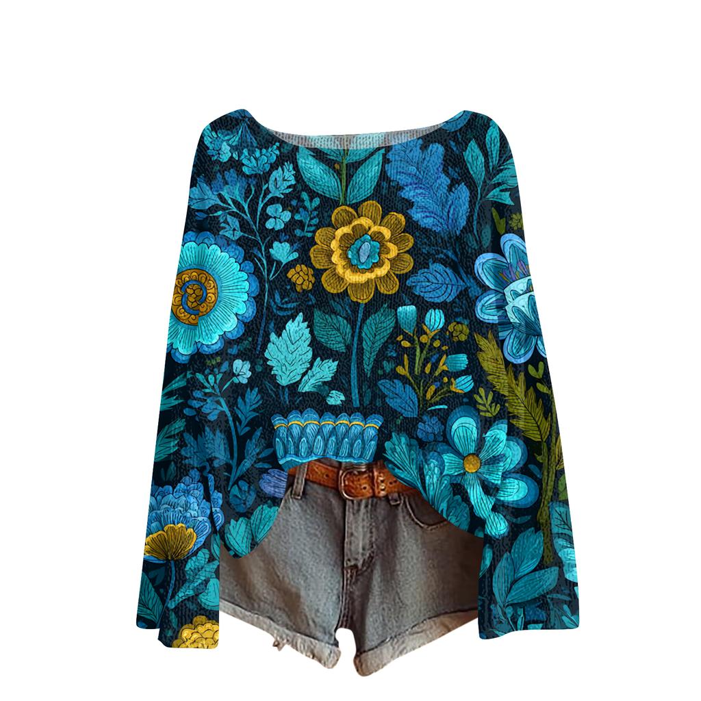 Женский легкий свитер повседневный с длинным рукавом вязаный винтажный с цветочным принтом пуловер