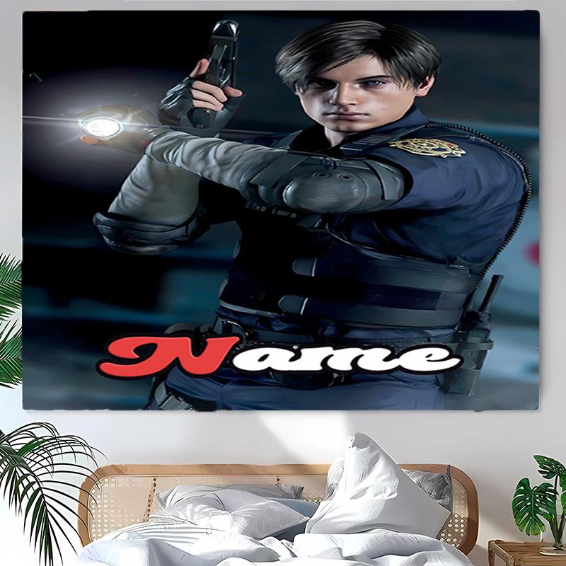 Personalized Resident Evil Leon S. Kennedy Background Tapestry,Custom Name Birthday Party,Multifunctional Wall Decoration for Home Decor,Various Occas