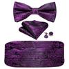 Barry.Wang Mens Cummerbund Belt and Bowtie Set Silk Pre Bow Tie Hanky Cufflink Set