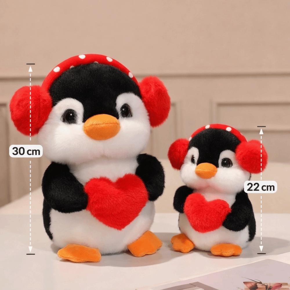 Red Heart Penguin Plush Toys Soft Stuffed Cute Earphones Love Dolls  Valentine's Day