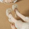 Mary Jane Shoes Girl 2025 New Square Head One-word Bow Single Shoes Pearl Versatile Fairy Style High Heels