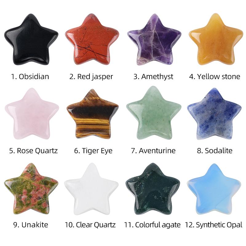 3Pcs Natural Stone Carved Five-pointed Star Figurine 15×15mm Polished Mini Crystal Star Ornament For Reiki Healing DIY Craft Jewelry Making