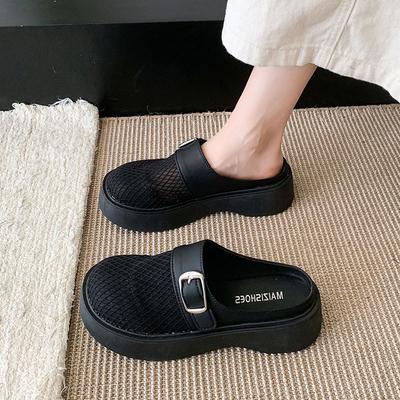 Баотоу драг женская летняя одежда 2025 новые весенние туфли с отверстиями туфли на небольшой платформе с увеличенной высотой полушлепанцы