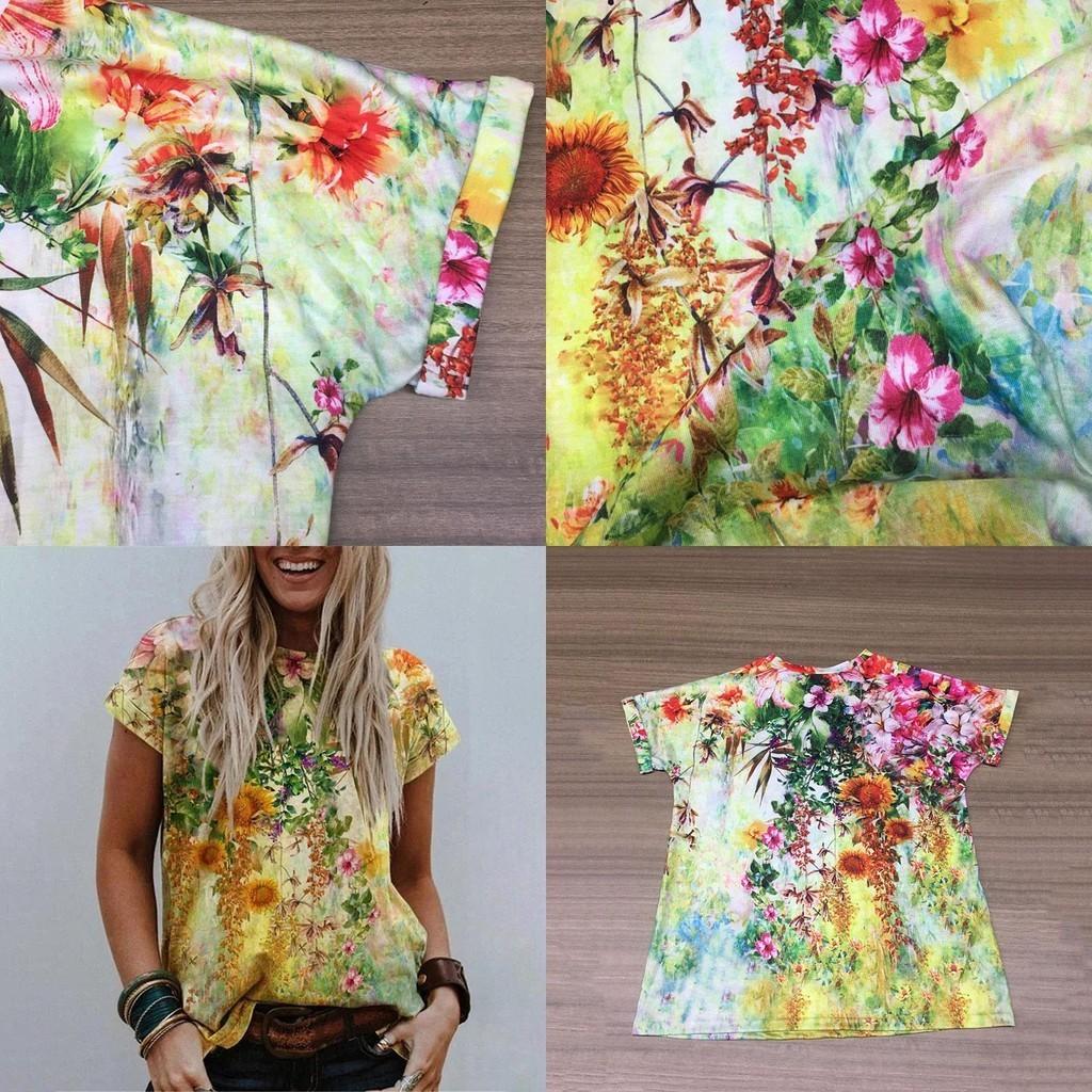 Women's Floral Print Short Sleeve Tops Featuring Soft Material For Ultimate Comfort