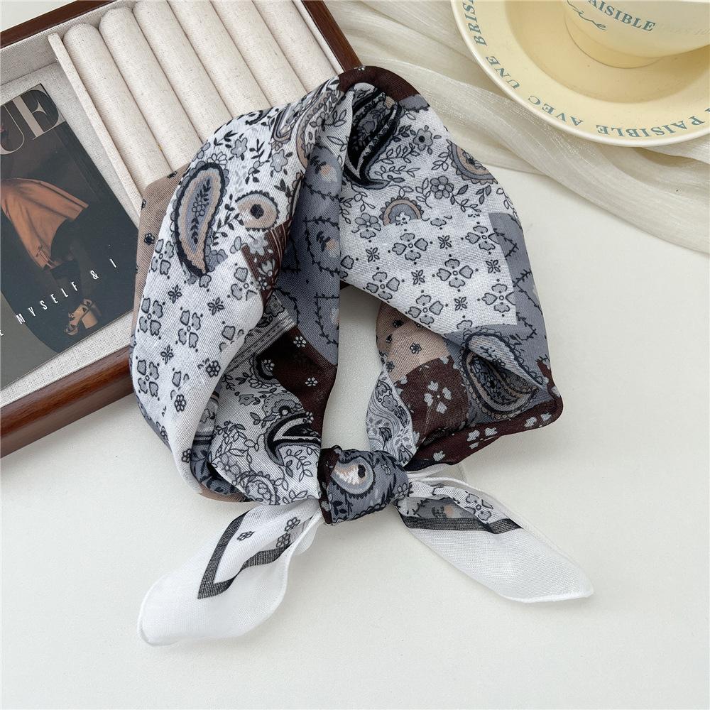Cotton And Linen Small Square Scarf Silk Scarf Women'S Spring And Autumn New Style Artistic And Versatile Fashionable Temperament Headband Scarf