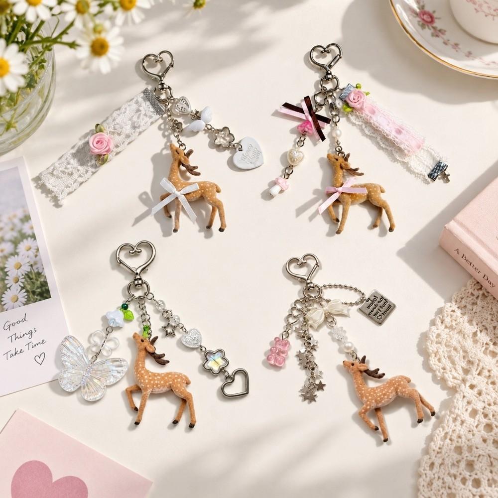 Korean Style Fawn Keychain Handmade Elk Keychain Cute Phone Charms  Christmas Gifts