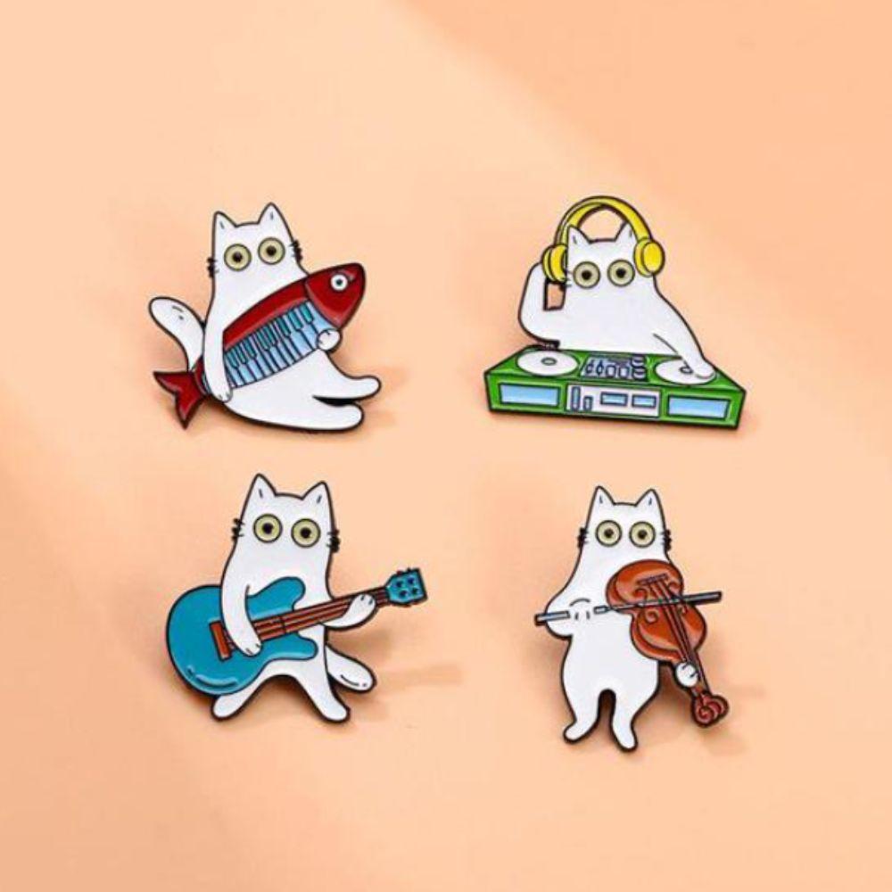 Guitar Women Suit Lapel Pins Violin Music Cat Badges Temperament Animal Theme Metal Pin  Girls