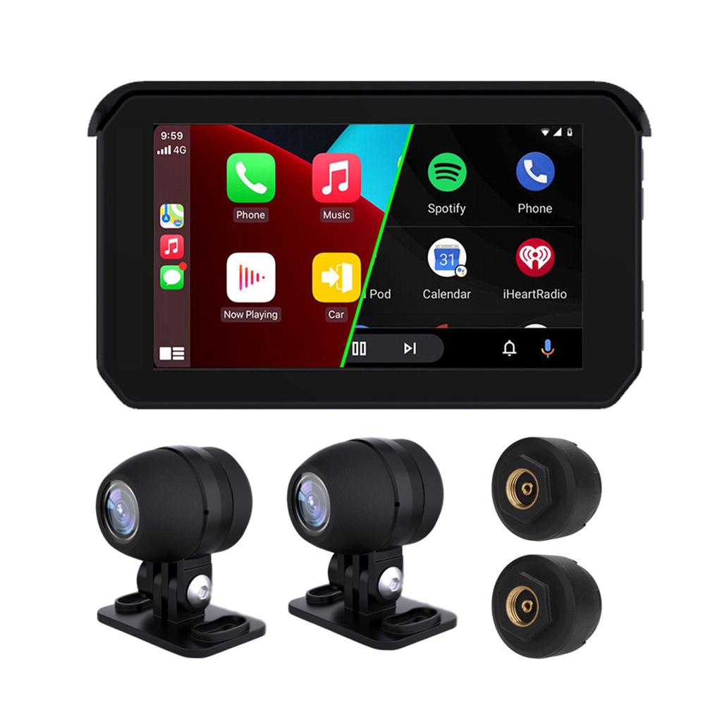 Мотоцикл Carplay IP65 Водонепроницаемый 1080P 5-дюймовый WiFi беспроводной Android-Auto DVR монитор Видеорегистратор Навигация для мотоцикла
