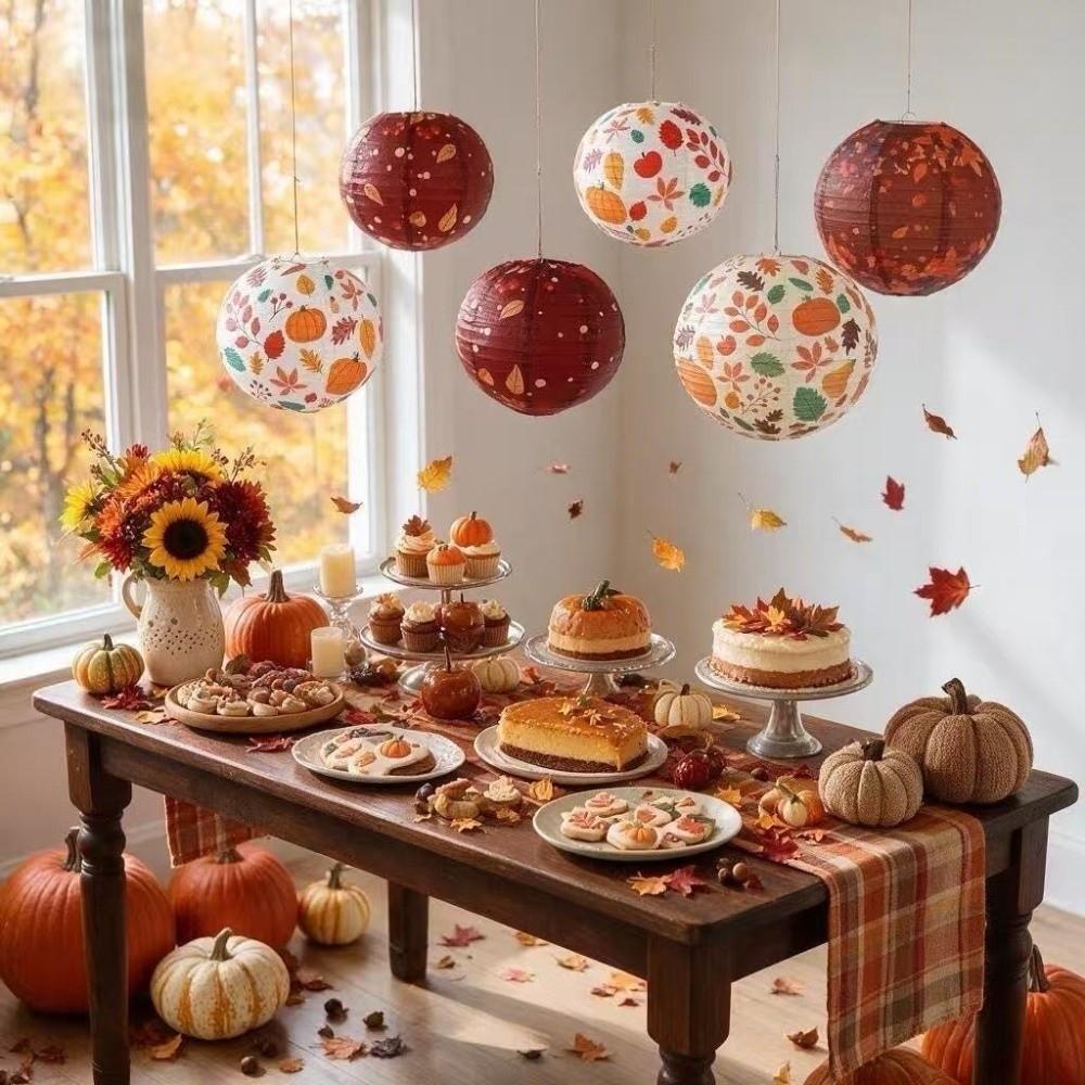Maple Leaves Folding Lantern Round Lantern Ball Creative Autumn Theme Lantern Photo Prop