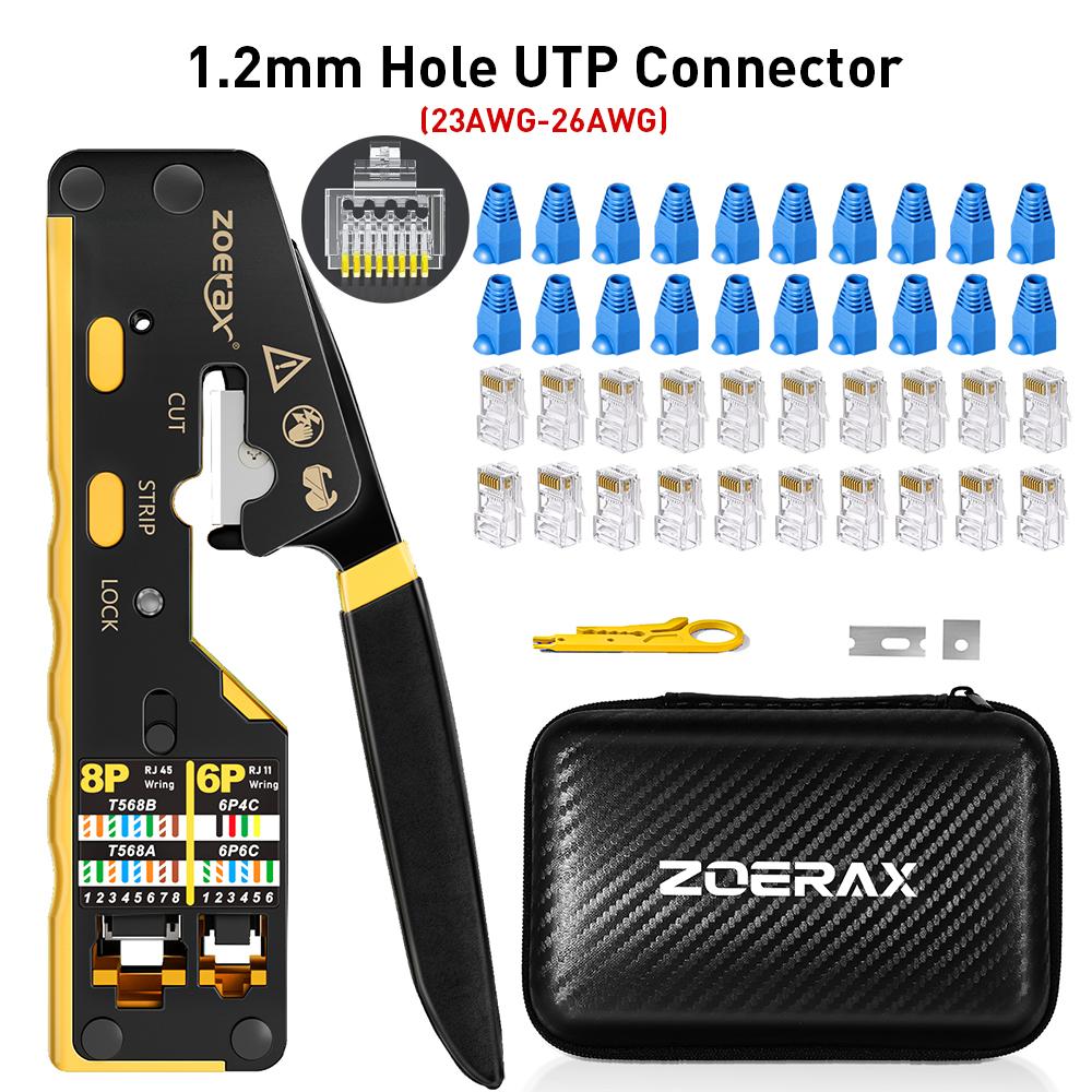 ZoeRax Набор сетевых инструментов RJ45 с обжимным инструментом CAT6, 20 шт. разъемов CAT6 CAT5 и заглушек, мини-стриппер, лезвия,