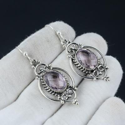 Серьги с розовым кунцитом, серебряные серьги с розовым кунцитом, серьги с розовым кунцитом, серьги из стерлингового серебра 925 пробы, серьги с драгоценными камнями, серьги с подвесками