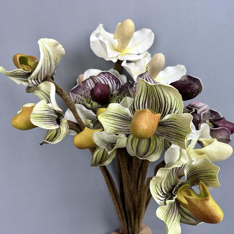 Artificial Paphiopedilum Decorative Bouquet for Office Garden Decoration Home Decor Plastic Artificial Flower Artificial Plants