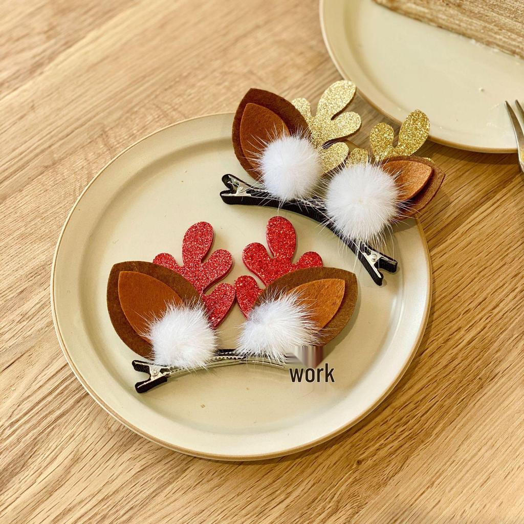 Популярная рождественская заколка для волос с помпоном в виде оленьих рогов 2025 года - Милый японский и корейский стиль