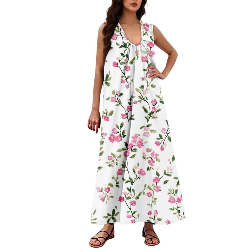 Женская Мода Повседневная А-силуэт Цветочный Принт Эффект Молотка Свободная Длинная Юбка с Карманами