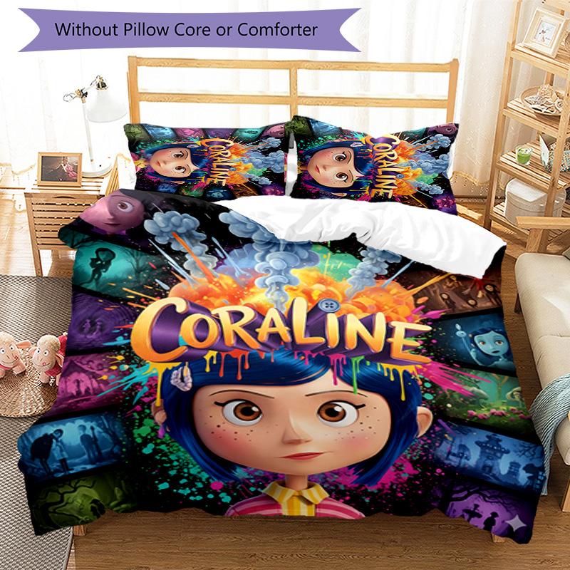 3pcs Coraline pattern bedding set duvet cover set includes duvet cover &pillowcases,perfect all season bedroom decoration&gift