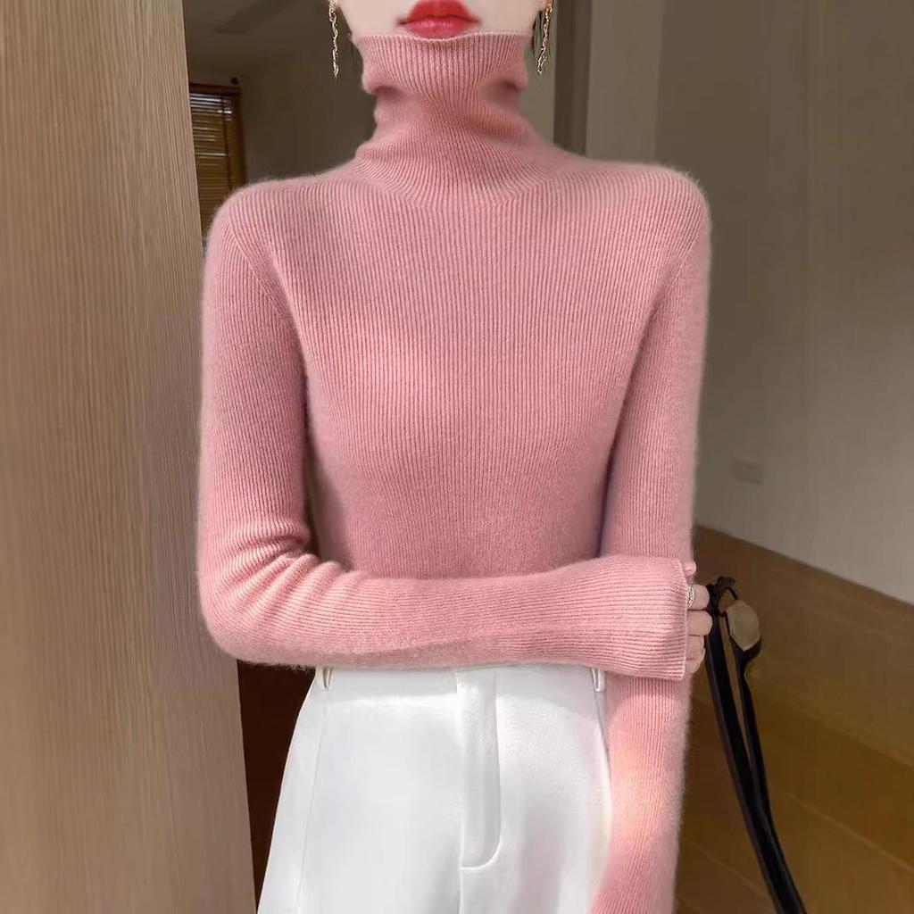 Women's High-Neck Slim-Fit Knit Sweater - 2024 Autumn/Winter Korean Style