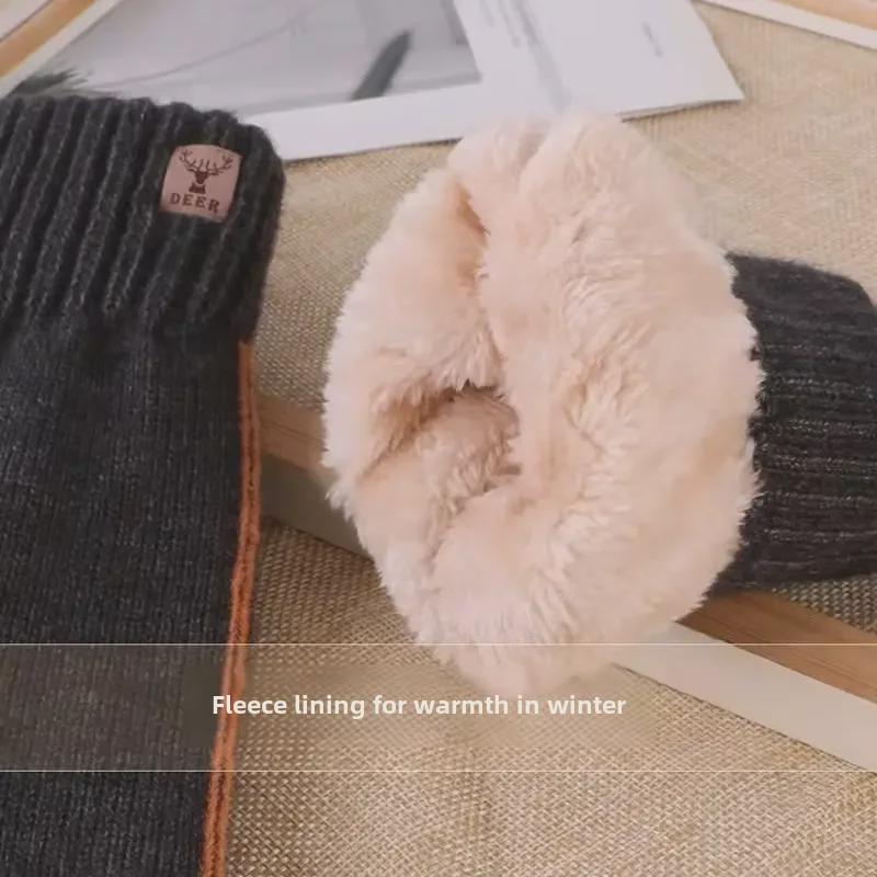 Мужские теплые зимние перчатки из бархата и хлопка для езды на велосипеде. Ветрозащитный, утолщенный шерстяной трикотаж. Корейский стиль. Сумка в комплекте.